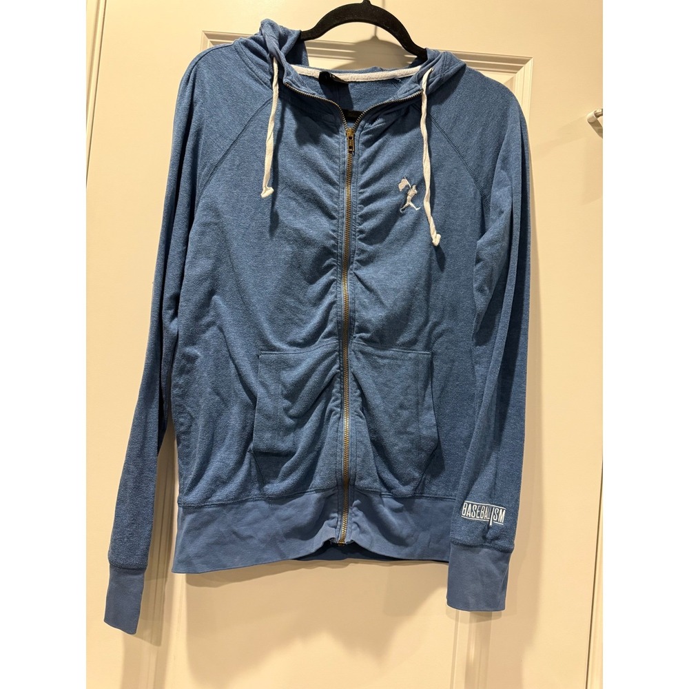 Baseballism Women's Blue Heathered Full Zip Flag Man Hoodie‎ Sweatshirt Medium